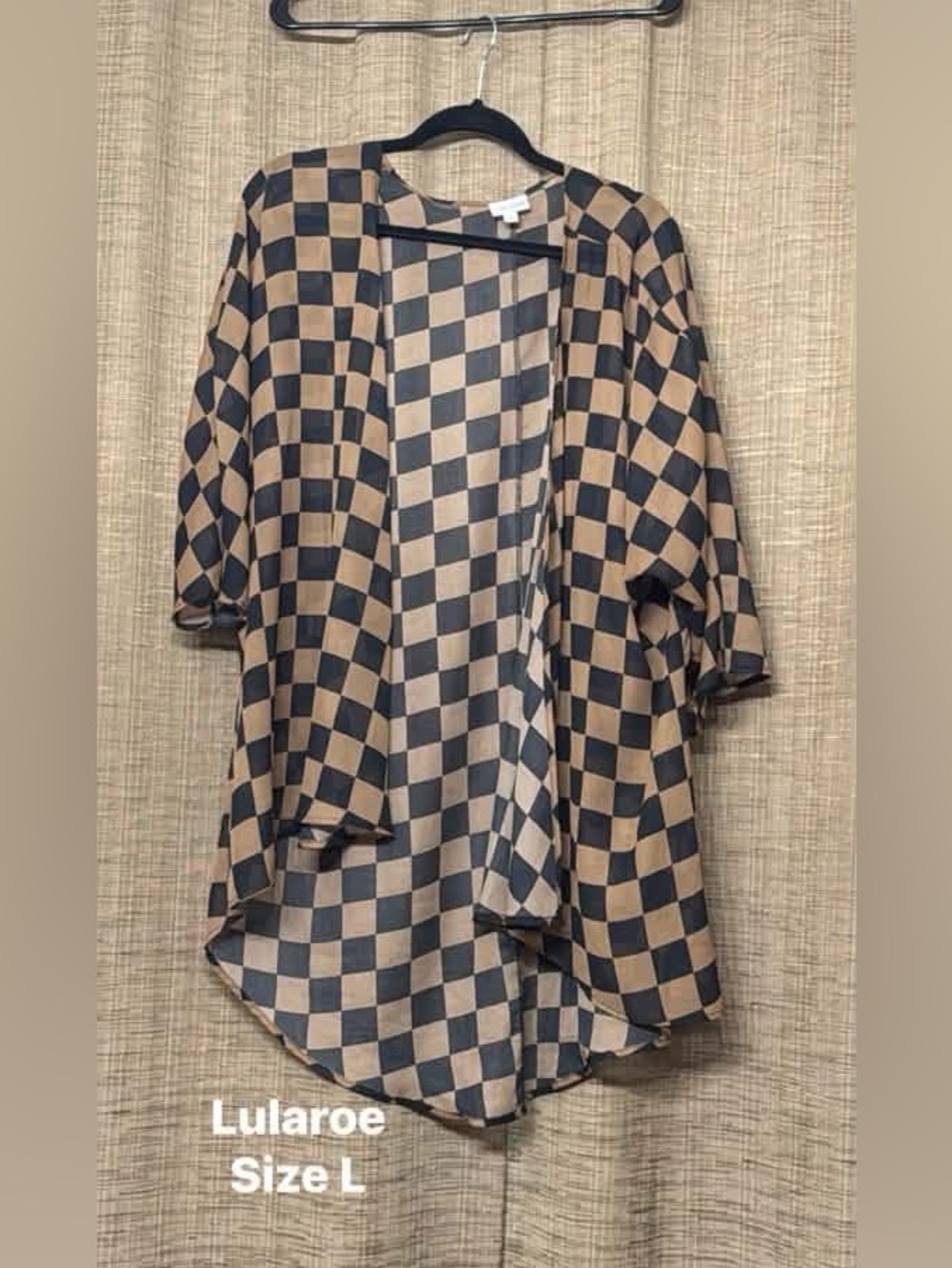 LuLaRoe Checkerboard Kimono Cardigan in Black and Tan